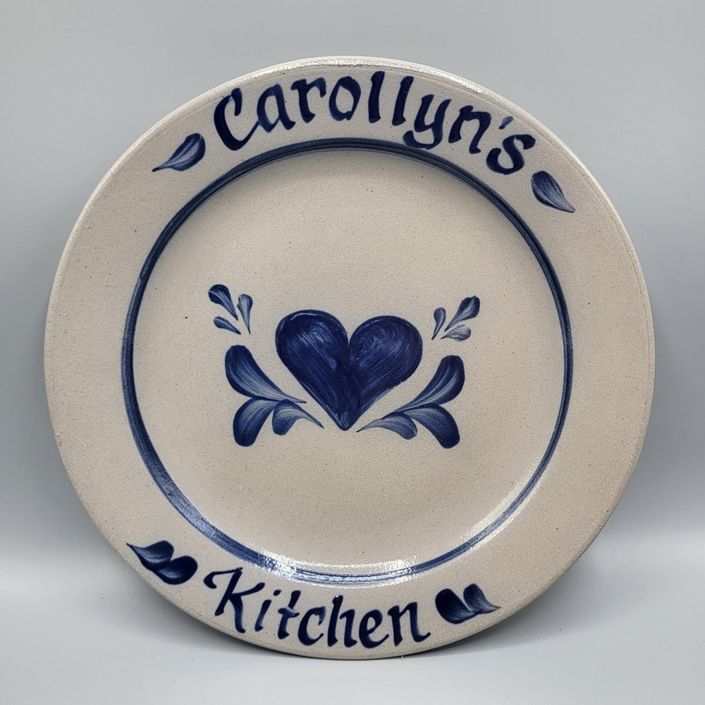 Rowe Pottery Salt Glazed Plate 10.5" Heart Carollyn's Kitchen Cobalt Blue Gray